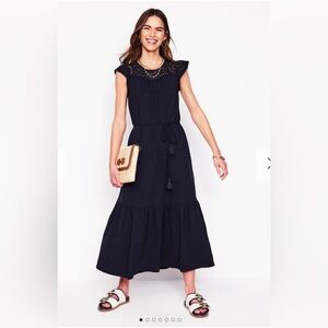 NWT Boden Juliet Broderie Midi Dress, Eyelet Detail,‎ Navy, Size 12